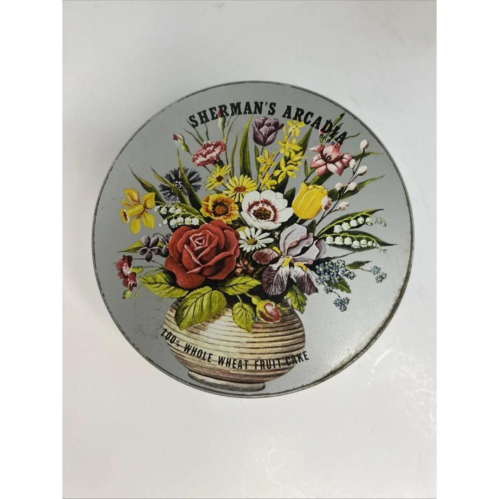Vintage Sherman's Arcadia Tin Whole Wheat Fruit Cake Tin Only 5 1/2